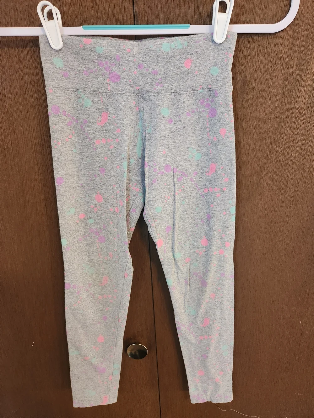 Justice Gray Leggings with Pink & Mint Paint-Splash